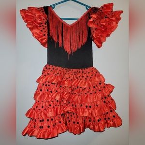 Stunning Red Black Flounced Ruffled Polkadot Spanish Flamenco Style Dress Size 2